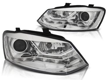 LED Tagfahrlicht Design Scheinwerfer für VW Polo 6R 09-14 chrom